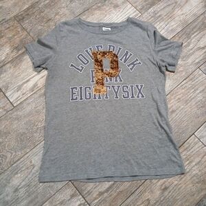PINK Victorias Secert Grey Womrns Sequin T-shirt ~ Size S